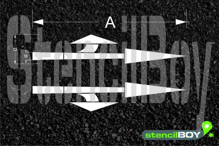 Richtungspfeil geradeaus und links ab/rechts ab nach RMS - Bodenmarkierungsschablone
