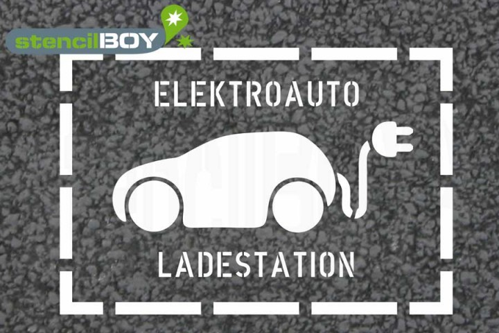 "Elektroauto Ladestation" Bodenmarkierungs-Schablone mit Rahmen vom stencilBOY