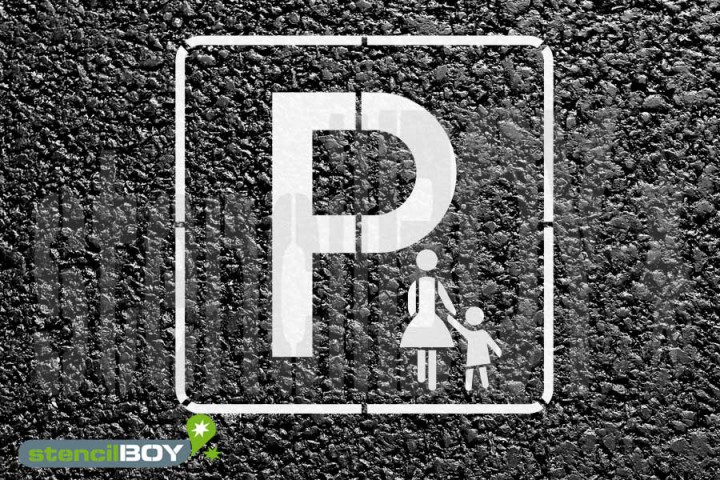 "Mutter-Kind Parkplatz bzw. Eltern-Kind Parkplatz" Bodenmarkierungs-Schablone