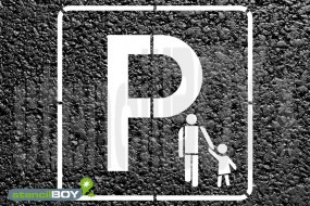 "Eltern-Kind Parkplatz" (geschlechtsneutral) Bodenmarkierungs-Schablone